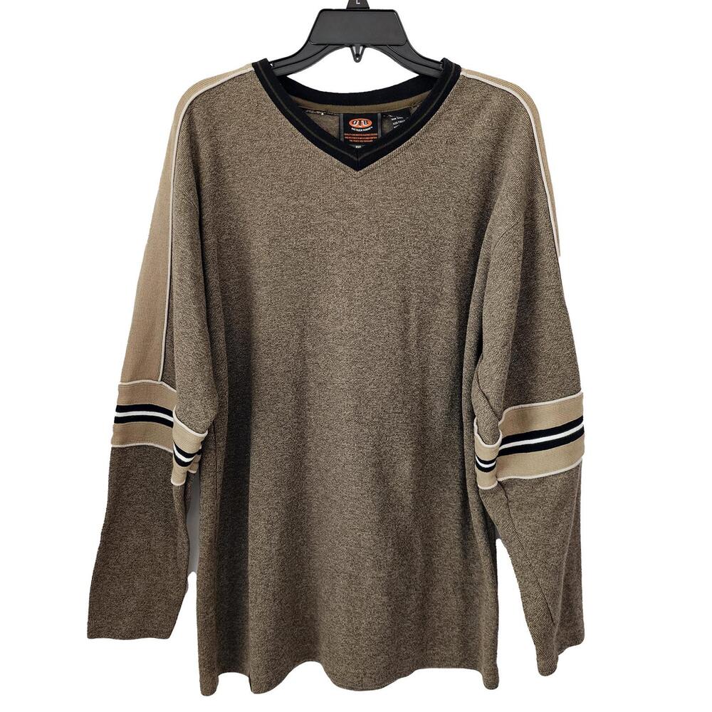 One Tough Brand OTB Skater Y2K Men's V-Neck Sweater Brown Beige Size Large